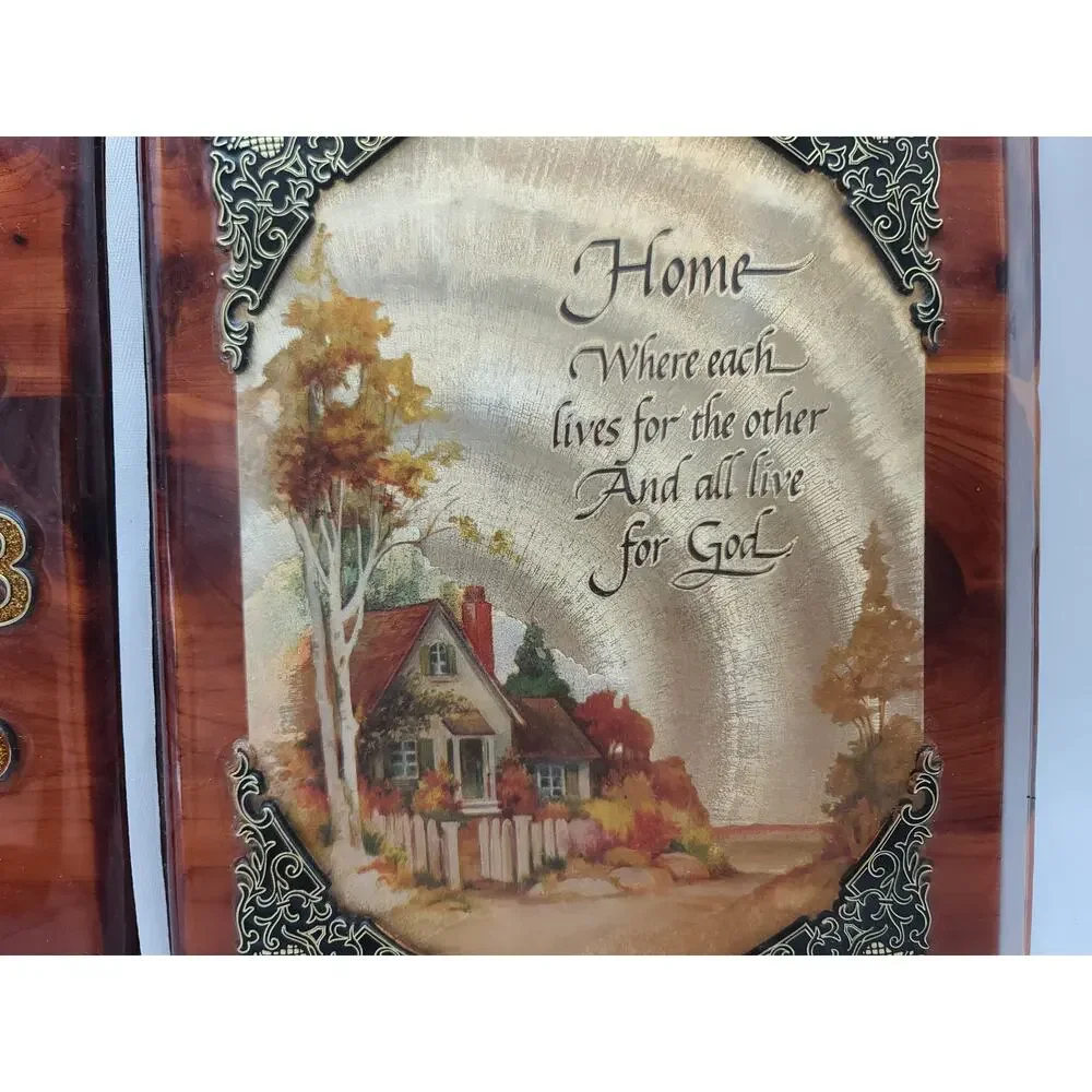 Vintage Lacquered Wood Religious Wall Clock Holographic 